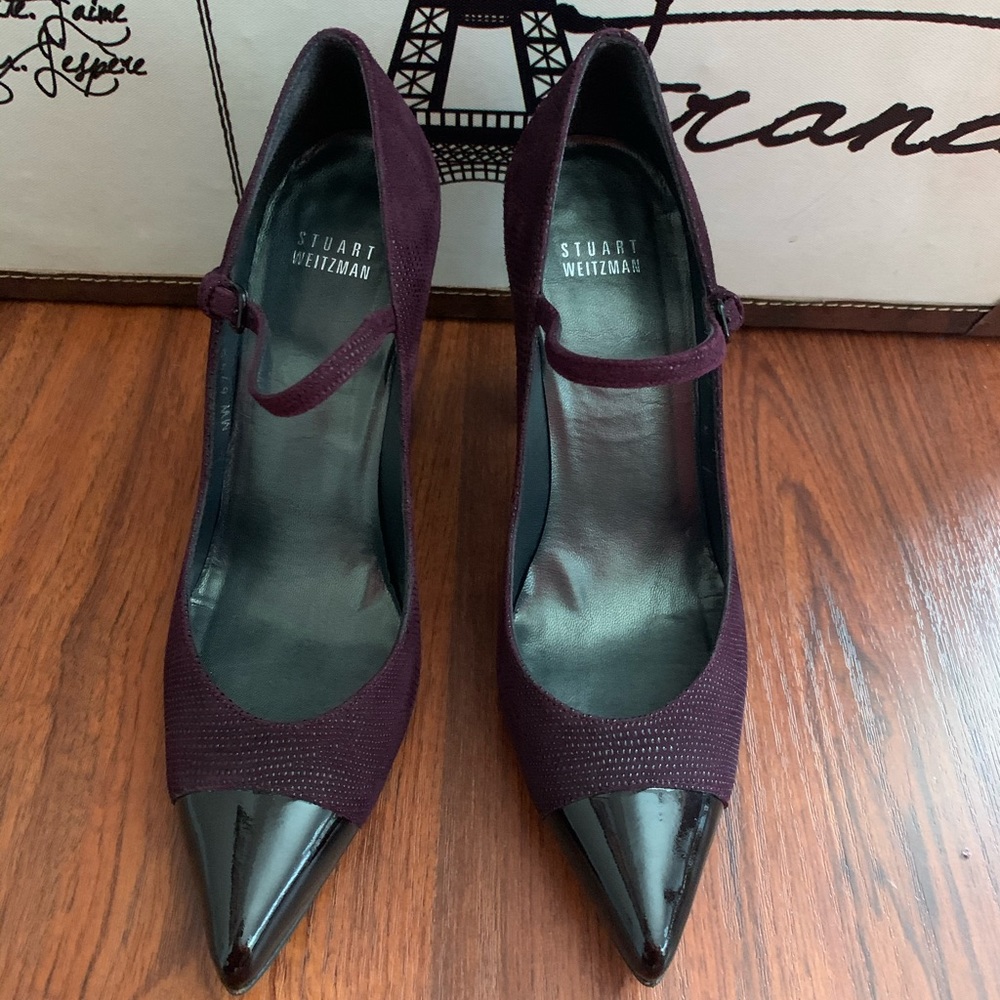 Stuart Weitzman Tweed & Leather Cap Toe Mary Janes